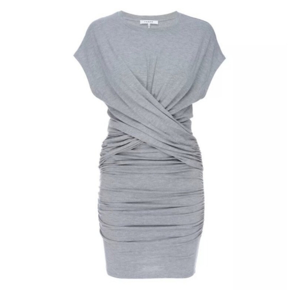 FRAME Shirred Muscle Tee Dress Gray Ruched Bodycon size S - Picture 1 of 9
